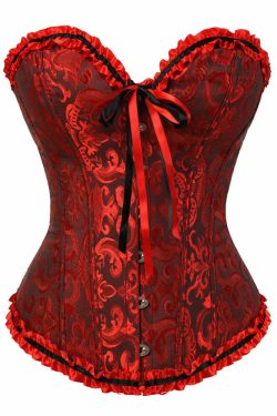 Y2K Vampire Corset Bustier - Blood Red Floral Grunge, 90s Goth, Retro Summer Party Outfit