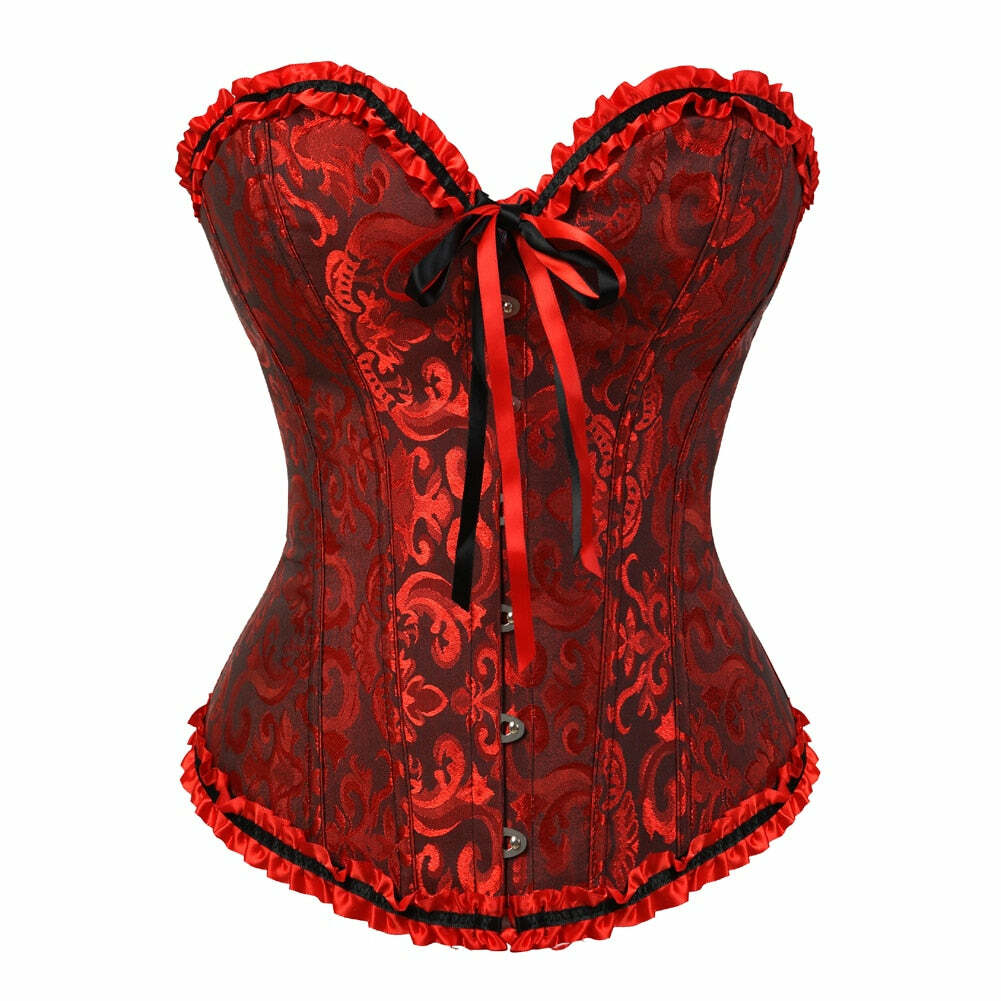 Y2K Vampire Corset Bustier - Blood Red Floral Grunge, 90s Goth, Retro Summer Party Outfit