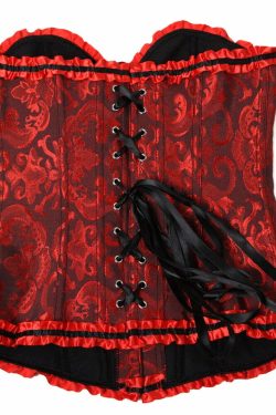 Y2K Vampire Corset Bustier - Blood Red Floral Grunge, 90s Goth, Retro Summer Party Outfit