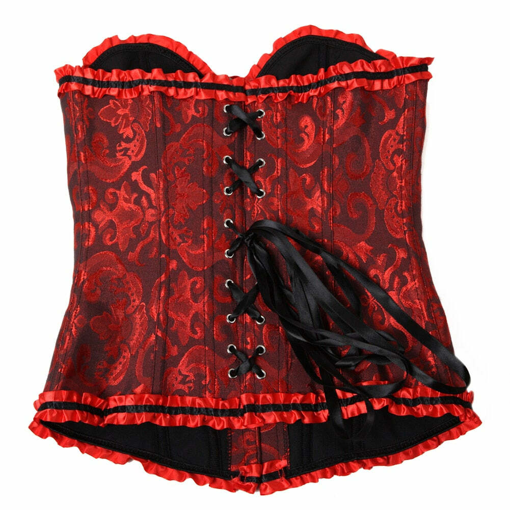 Y2K Vampire Corset Bustier - Blood Red Floral Grunge, 90s Goth, Retro Summer Party Outfit