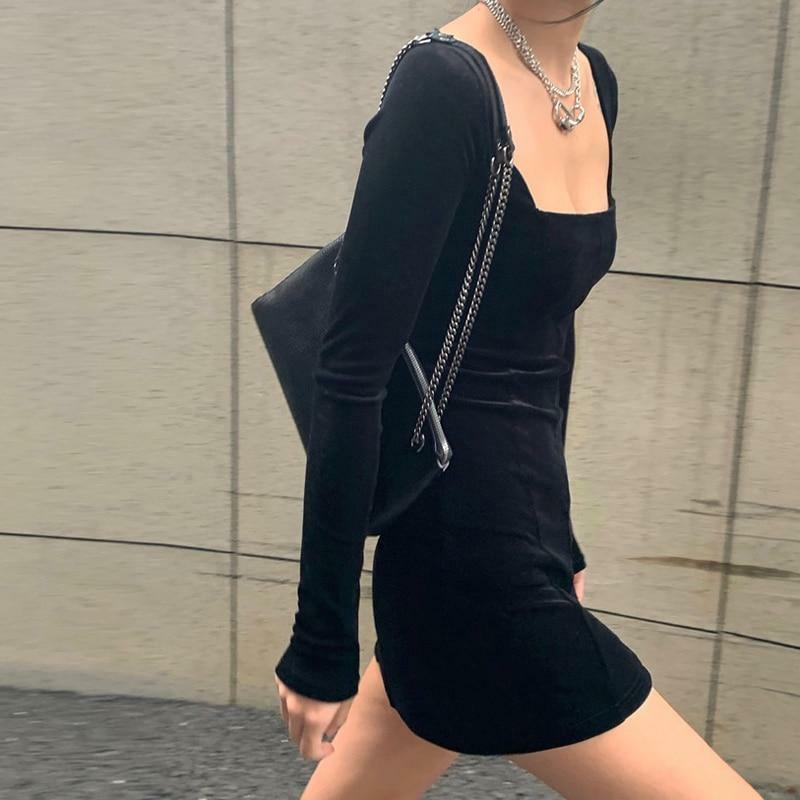 Y2K Velvet Mini Dress - 90s Grunge, Retro Summer Outfit, Party & Club Fashion
