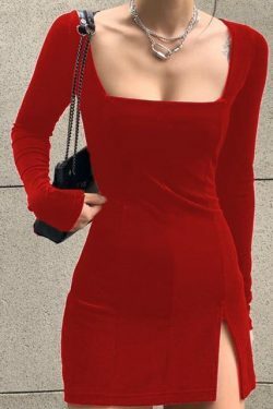 Y2K Velvet Mini Dress - 90s Grunge, Retro Summer Outfit, Party & Club Fashion