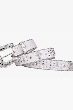 Y2K White Belt - Retro 90s Grunge, Y2K Summer Outfits, Popstar & Club Fashion