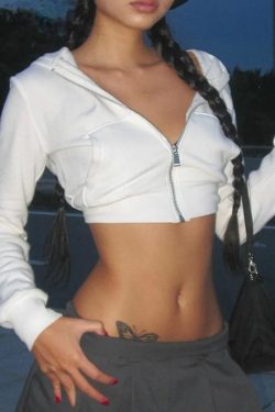 Y2K White Cropped Zip Up Hoodie - 90s Grunge, Retro Summer, Y2K Party & Club Outfits