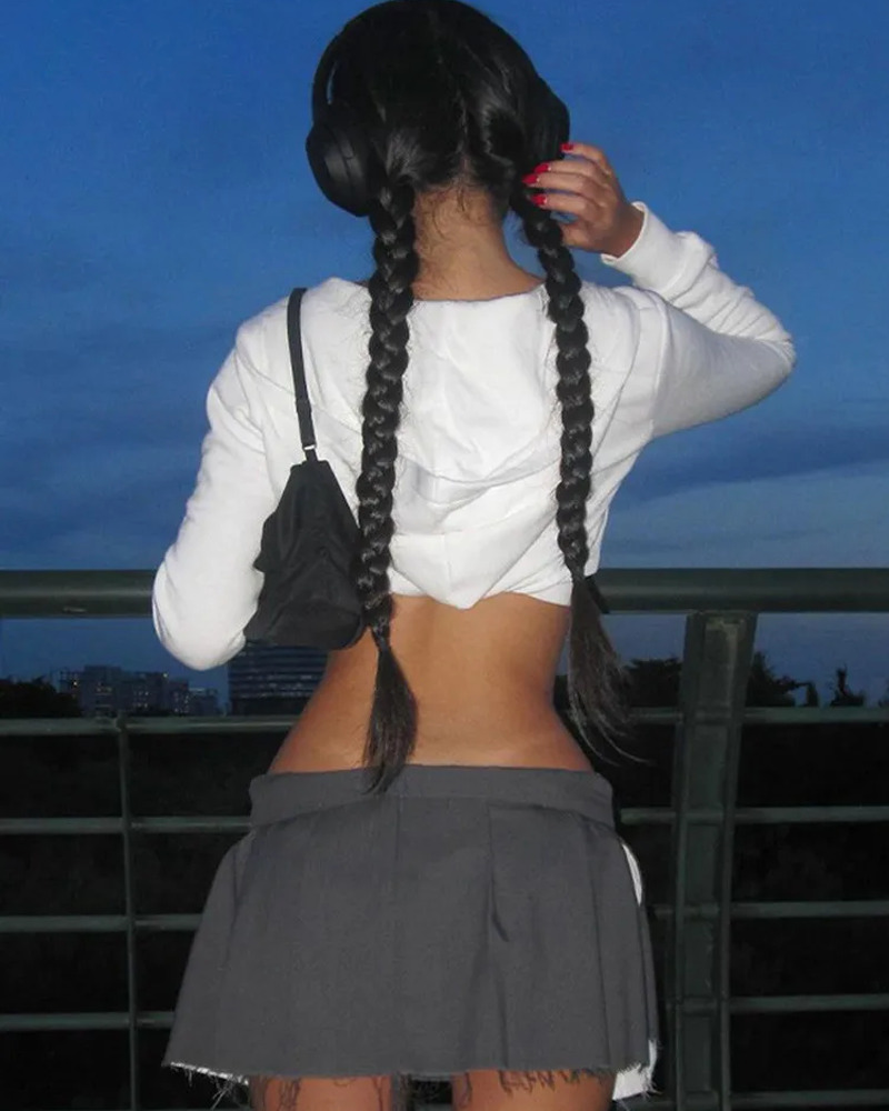 Y2K White Cropped Zip Up Hoodie - 90s Grunge, Retro Summer, Y2K Party & Club Outfits