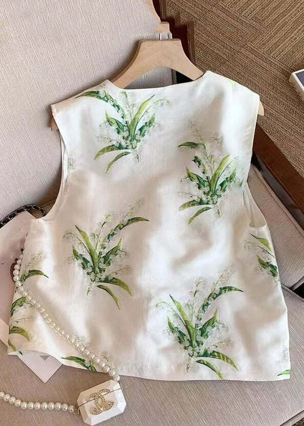 Y2K White Embroidered Silk Waistcoat - Sleeveless Retro 90s Grunge Summer Outfit