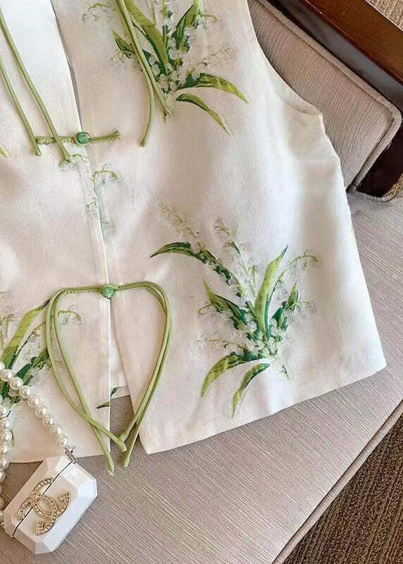 Y2K White Embroidered Silk Waistcoat - Sleeveless Retro 90s Grunge Summer Outfit