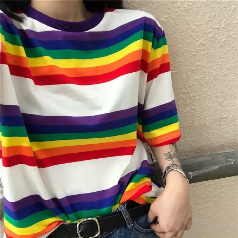 Y2K White Multicolor T-Shirt - Retro 90s Grunge, Summer Outfits, Baby Tees, and Popstar Vibes