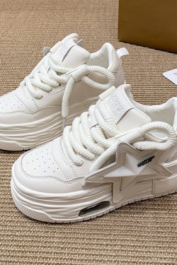 Y2K White Star Shoes - Perfect for 90s Grunge, Retro, and Summer Y2K Outfits