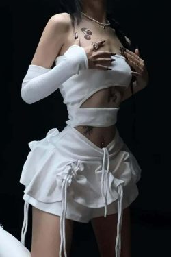 Y2K White Strapless Cut Out Mini Dress - 90s Grunge Summer Outfit, Retro Party Fashion