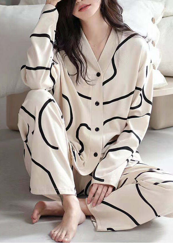 Y2K White Striped Patchwork Cotton Two-Piece Set - 90s Grunge Summer Outfit