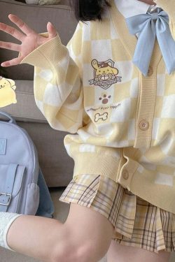 Y2K Yellow Checker Cardigan Sweater - Retro 90s Grunge, Pastel Goth, Summer Y2K Outfits
