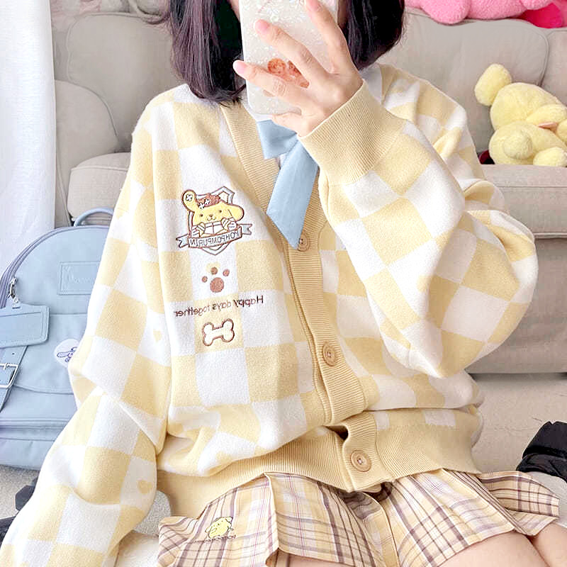 Y2K Yellow Checker Cardigan Sweater - Retro 90s Grunge, Pastel Goth, Summer Y2K Outfits