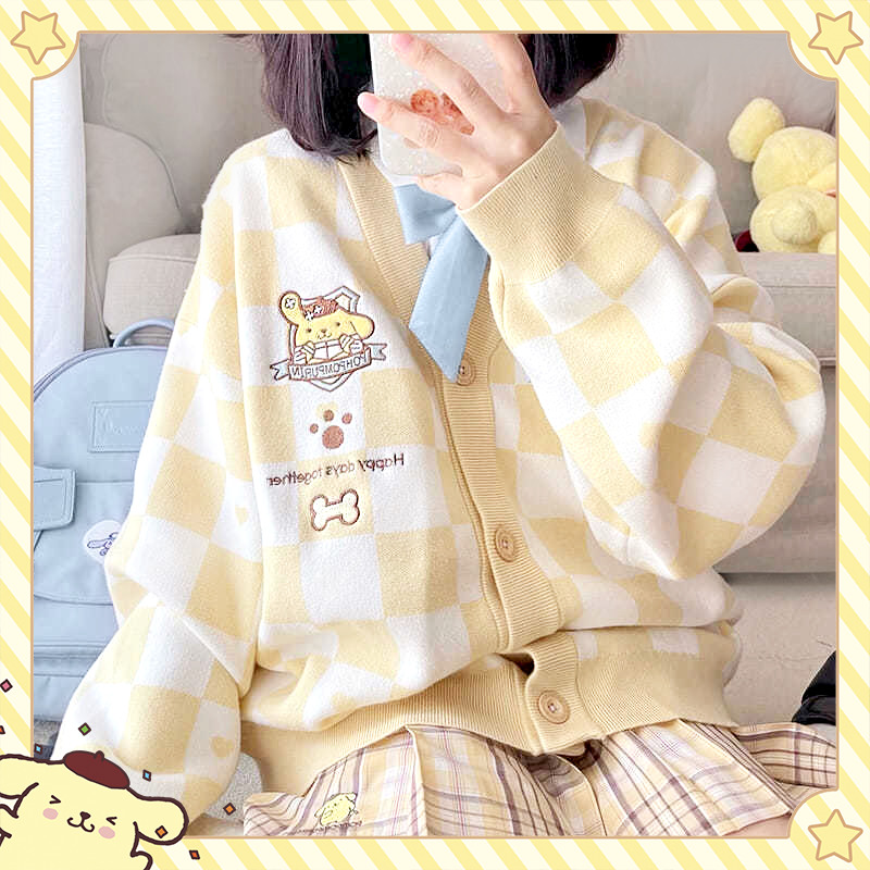 Y2K Yellow Checker Cardigan Sweater - Retro 90s Grunge, Pastel Goth, Summer Y2K Outfits