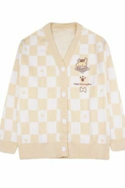 Y2K Yellow Checker Cardigan Sweater - Retro 90s Grunge, Pastel Goth, Summer Y2K Outfits