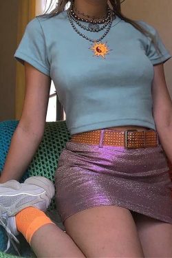 Y2K Yin-Yang Sun Embroidered Crop Top - Retro 90s Grunge, Summer & Party Outfits