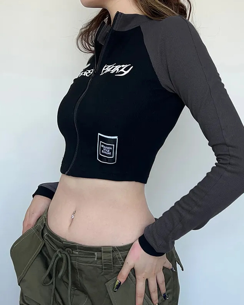 Y2K Zip Crop Top - 90s Grunge, Retro Summer, Pastel Goth, Y2K Party & Club Outfits