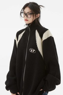 Y2K Zip Through Knit - Retro 90s Grunge Summer Outfit, Y2K Club & Party Fashion, Baby Tees & Skirts