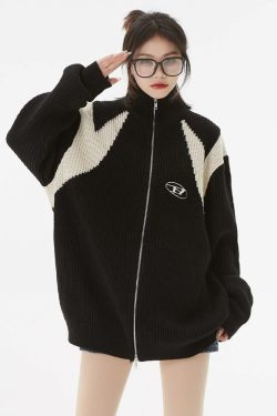 Y2K Zip Through Knit - Retro 90s Grunge Summer Outfit, Y2K Club & Party Fashion, Baby Tees & Skirts
