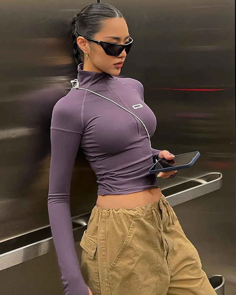 Y2K Zip Up Crop Top - 90s Grunge, Retro Summer, Pastel Goth, Y2K Party & Club Outfits