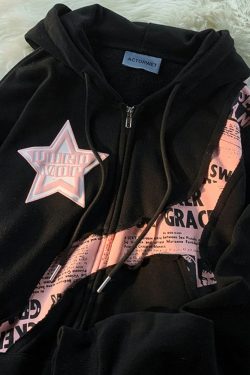 Y2K Zip Up Hoodie - Retro 90s Grunge, Summer Y2K Outfits, Pastel Goth, Y2K Club &