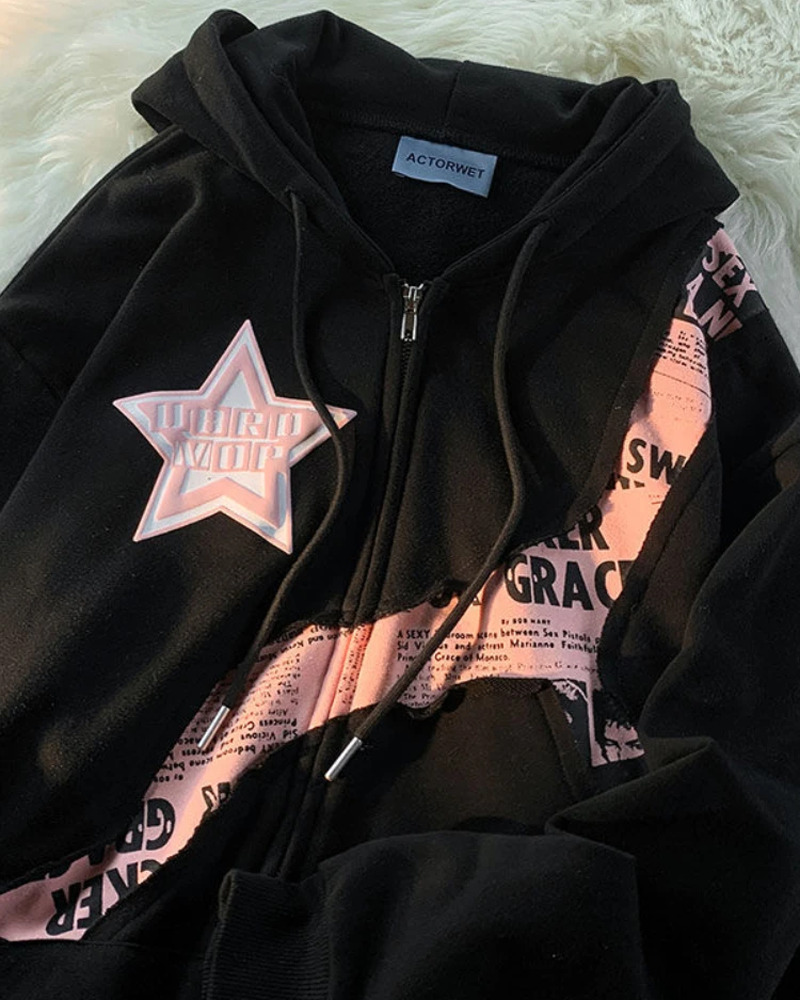 Y2K Zip Up Hoodie - Retro 90s Grunge, Summer Y2K Outfits, Pastel Goth, Y2K Club &
