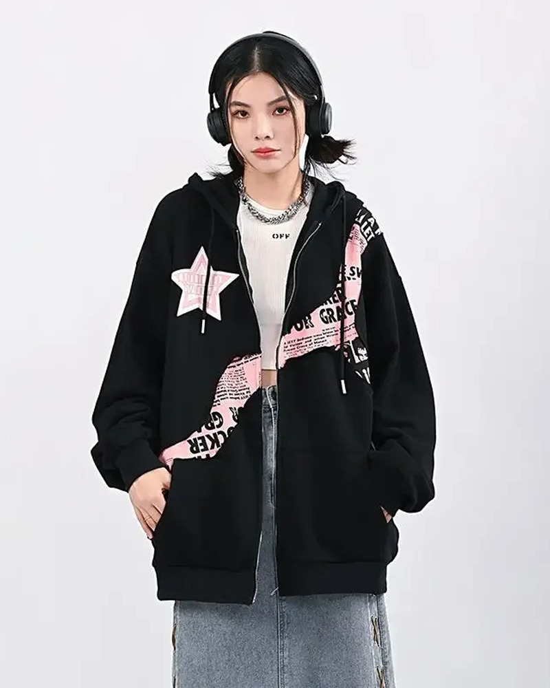 Y2K Zip Up Hoodie - Retro 90s Grunge, Summer Y2K Outfits, Pastel Goth, Y2K Club &