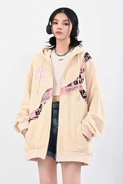 Y2K Zip Up Hoodie - Retro 90s Grunge, Summer Y2K Outfits, Pastel Goth, Y2K Club &