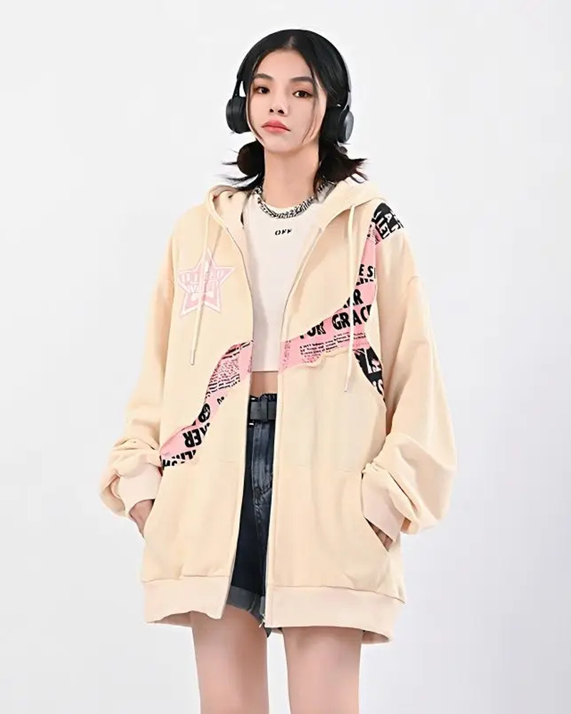 Y2K Zip Up Hoodie - Retro 90s Grunge, Summer Y2K Outfits, Pastel Goth, Y2K Club &