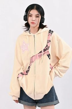 Y2K Zip Up Hoodie - Retro 90s Grunge, Summer Y2K Outfits, Pastel Goth, Y2K Club &