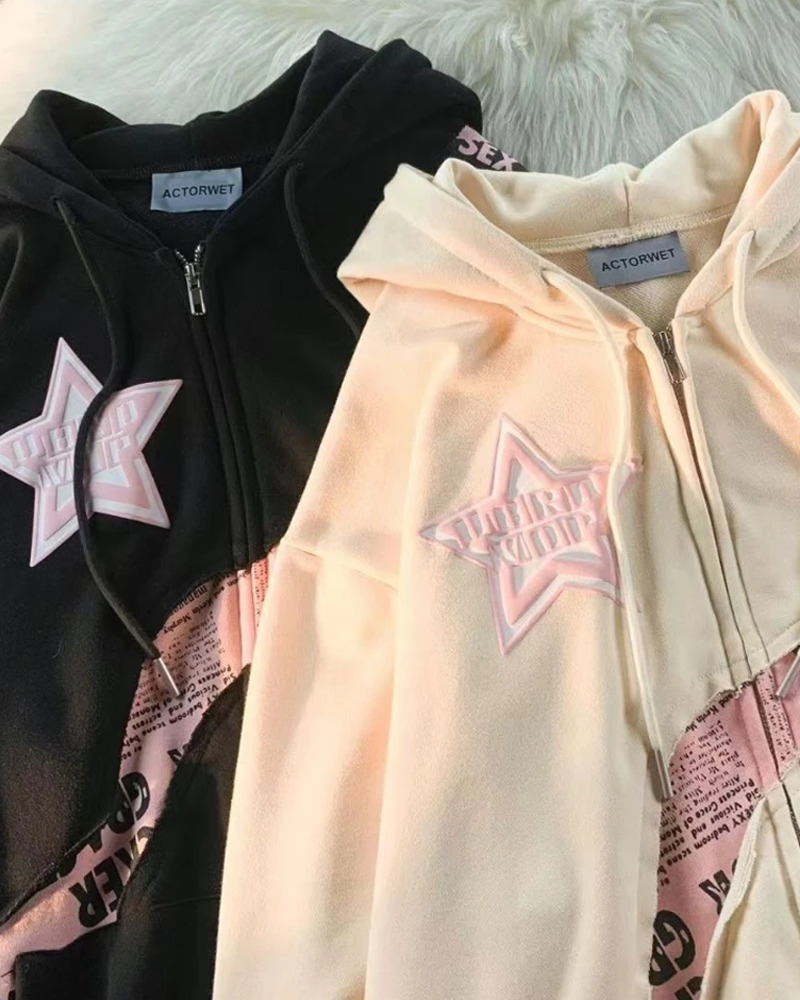 Y2K Zip Up Hoodie - Retro 90s Grunge, Summer Y2K Outfits, Pastel Goth, Y2K Club &