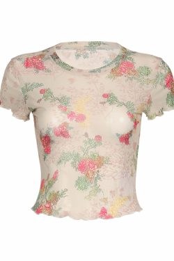 Yamila Floral T-Shirt Top - Y2K Summer, 90s Fashion, Grunge, Retro, Baby Tees, Y2K