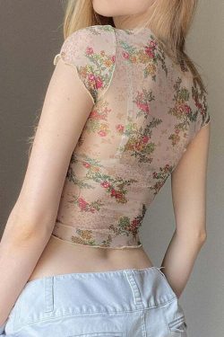 Yamila Floral T-Shirt Top - Y2K Summer, 90s Fashion, Grunge, Retro, Baby Tees, Y2K