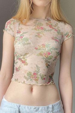 Yamila Floral T-Shirt Top - Y2K Summer, 90s Fashion, Grunge, Retro, Baby Tees, Y2K