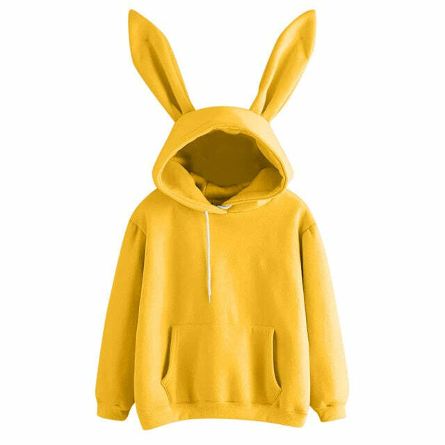 Yellow Bunny Ears Hoodie - Y2K Summer, 90s Grunge, Retro 90s, Y2K Club & Party Outfits