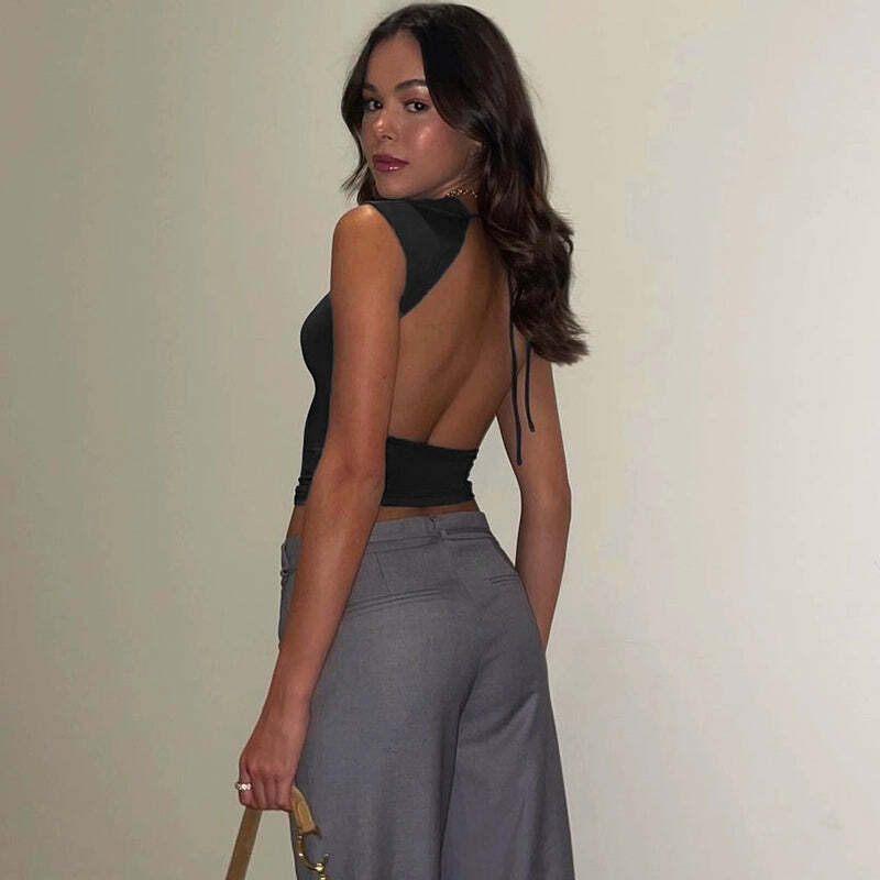 Yilia Backless Top - Y2K Summer Grunge, 90s Retro, Pastel Goth, Y2K Party & Club Outfits
