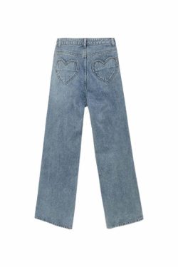 Your Heart In My Pocket Y2K Wide-Leg Jeans - 90s Grunge, Retro, and Summer Y2K Fashion
