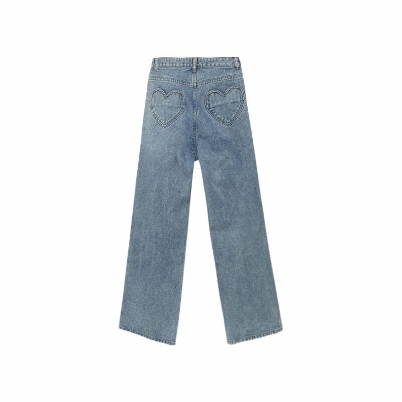 Your Heart In My Pocket Y2K Wide-Leg Jeans - 90s Grunge, Retro, and Summer Y2K Fashion