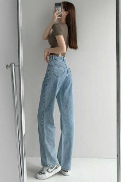 Your Heart In My Pocket Y2K Wide-Leg Jeans - 90s Grunge, Retro, and Summer Y2K Fashion