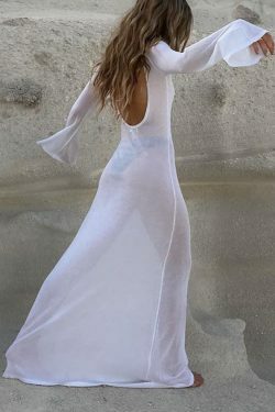 Yulia Long Sleeve Beach Dress - Y2K Summer Outfit, 90s Fashion, Grunge, Retro Style