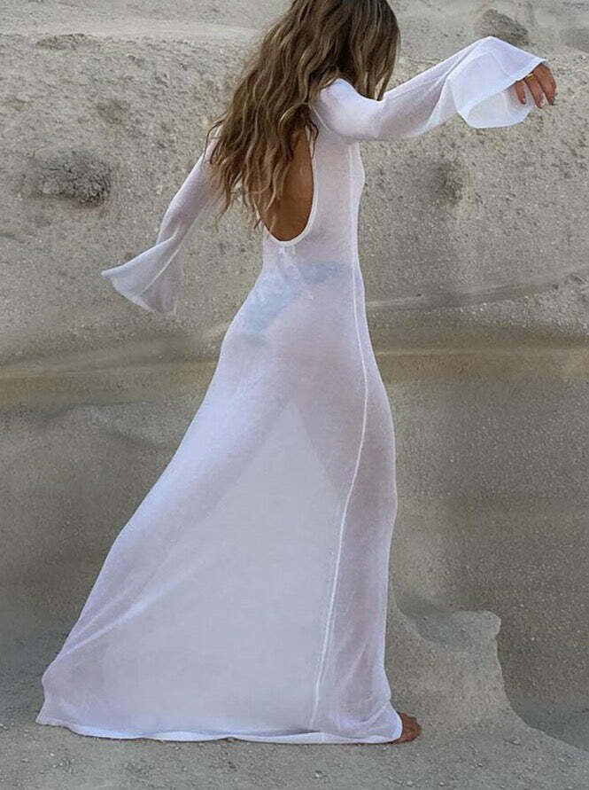 Yulia Long Sleeve Beach Dress - Y2K Summer Outfit, 90s Fashion, Grunge, Retro Style