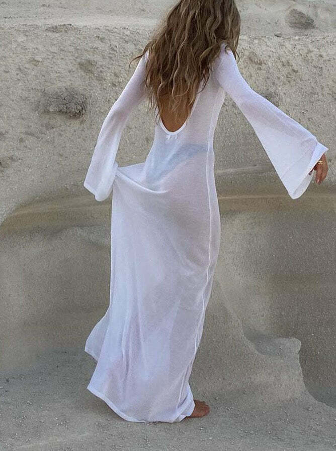 Yulia Long Sleeve Beach Dress - Y2K Summer Outfit, 90s Fashion, Grunge, Retro Style
