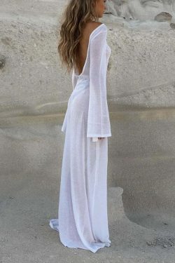 Yulia Long Sleeve Beach Dress - Y2K Summer Outfit, 90s Fashion, Grunge, Retro Style