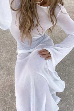 Yulia Long Sleeve Beach Dress - Y2K Summer Outfit, 90s Fashion, Grunge, Retro Style
