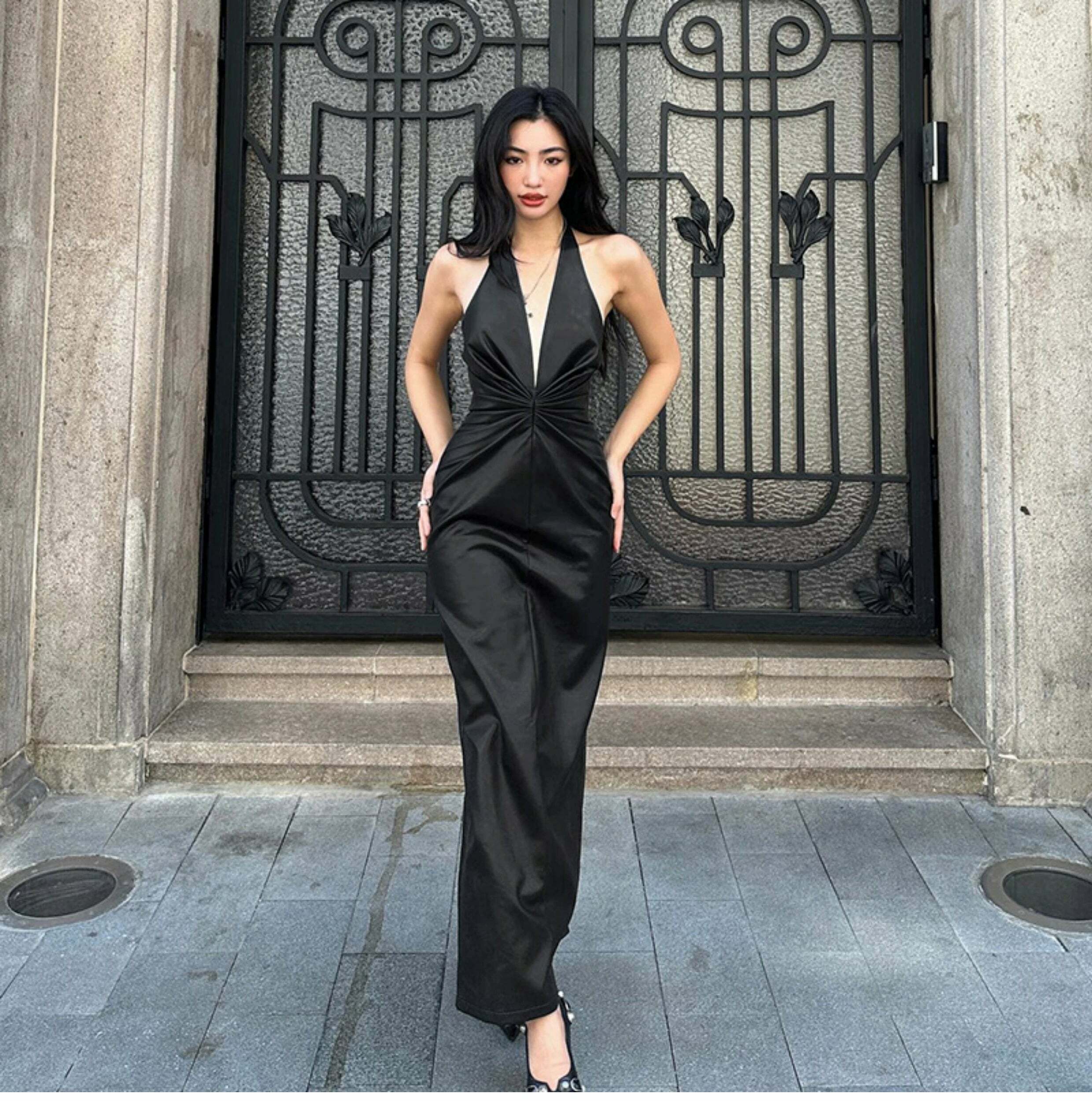 Zainab Faux Leather Maxi Dress - Y2K Summer, 90s Grunge, Retro Style, Y2K Party Outfit