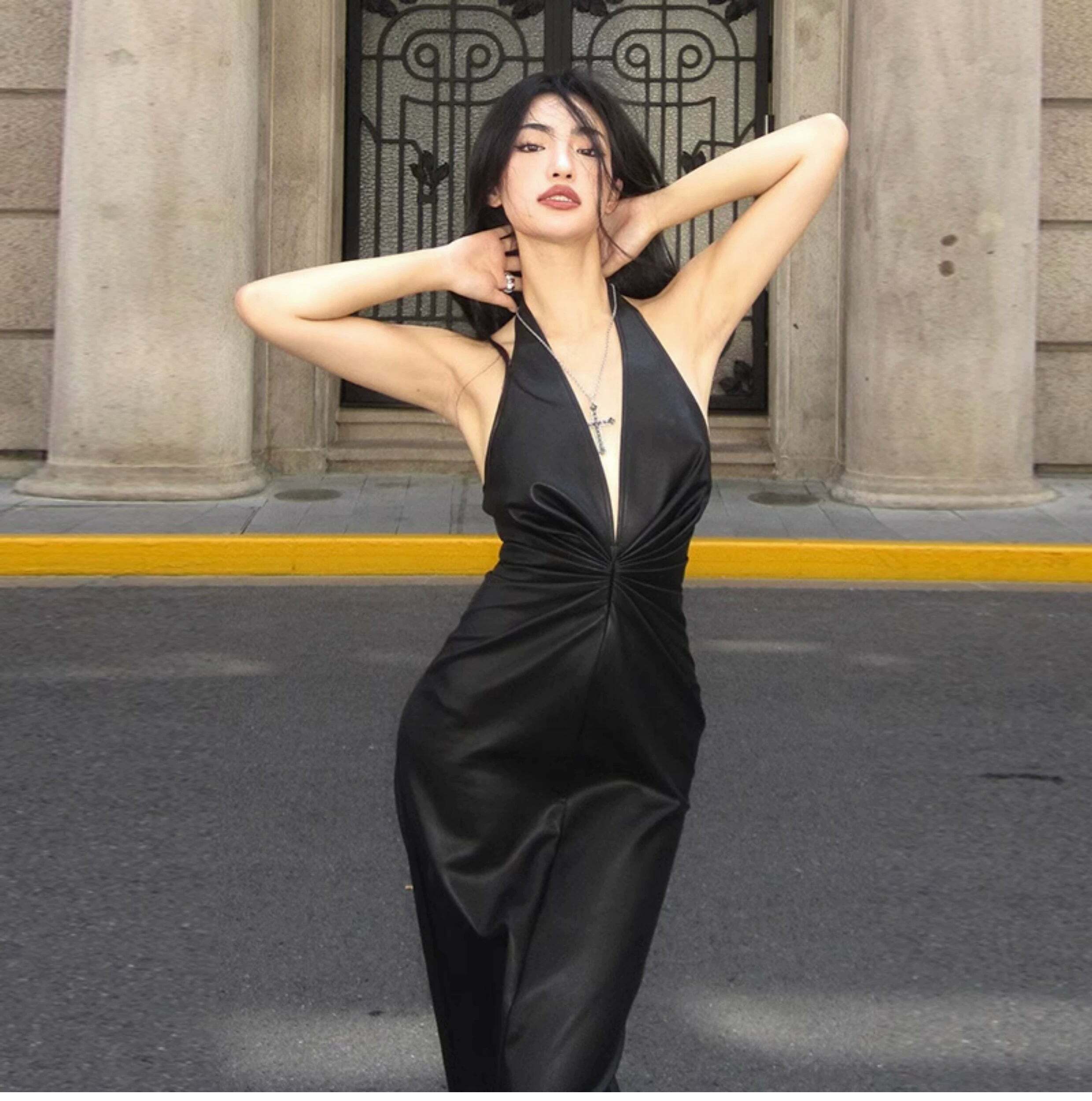Zainab Faux Leather Maxi Dress - Y2K Summer, 90s Grunge, Retro Style, Y2K Party Outfit