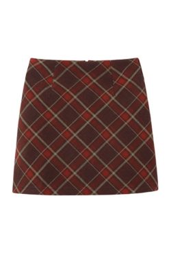 2023 Winter Women's A-Line Midi Skirt in Retro Red Checkered Woolen Plaid - Campus Style Vintage 90s Inspired