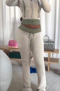 2024 Autumn/Winter Street Style Color Block Hooded Sweatshirt & Spliced Flared Knit Pants Set for Trendy Casual Looks