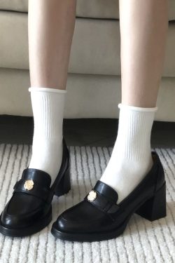 2024 Camellia Flower Loafers for Women - Black Chunky Heel, British Style, Short Stature, High-End Leather Shoes