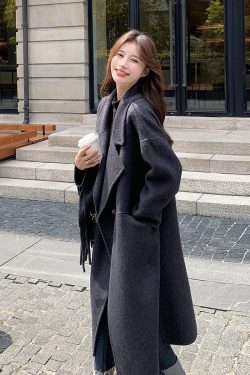 2024 Korean-Style Minimalist Double-Sided Wool Duffle Coat for Women - High-End Loose Fit for Autumn and Winter
